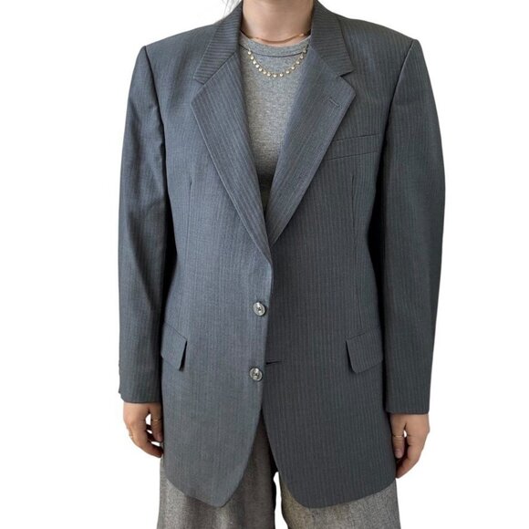 Vintage Christian Dior Gray Wool Pinstripe Oversized Blazer Sport Coat 44R - Picture 2 of 11